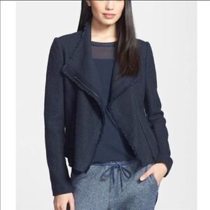 Vince Frayed Edge Tweed Scuba Moto Navy Jacket
